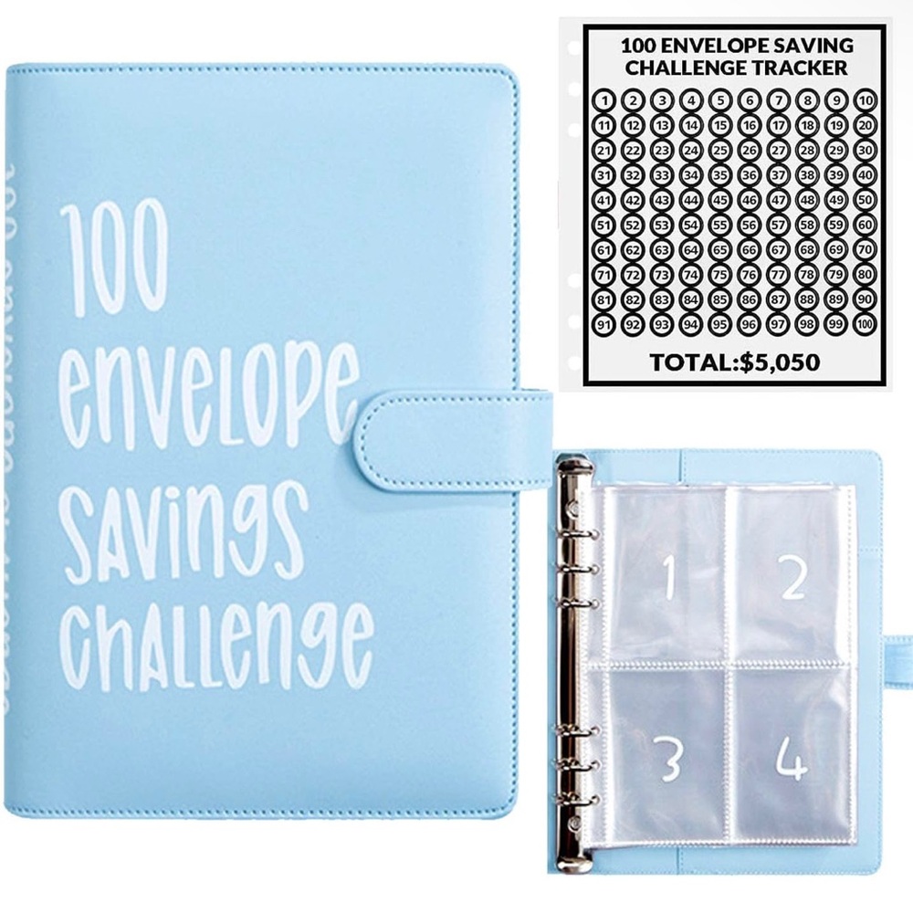 100 Envelope Money Savings Challenge Binder $5,500 (Blue)